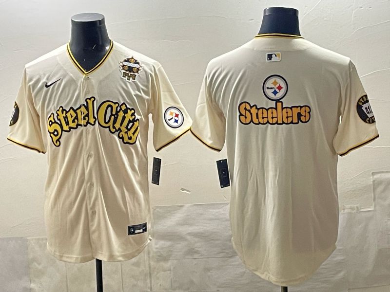 Men 2025 Nike Pittsburgh Steelers Blank Cream Limited NFL Jersey style 012->pittsburgh steelers->NFL Jersey